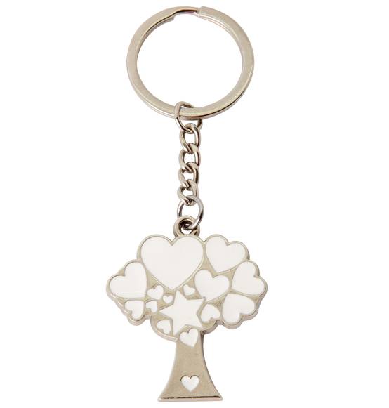 Bomboniera portachiavi Albero della vita in metallo argento e smalto bianco 2025